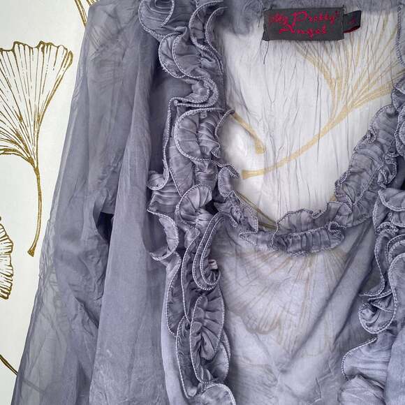 Grey Ruffle Blouse with Ruffled Collar - Picture 5 of 6